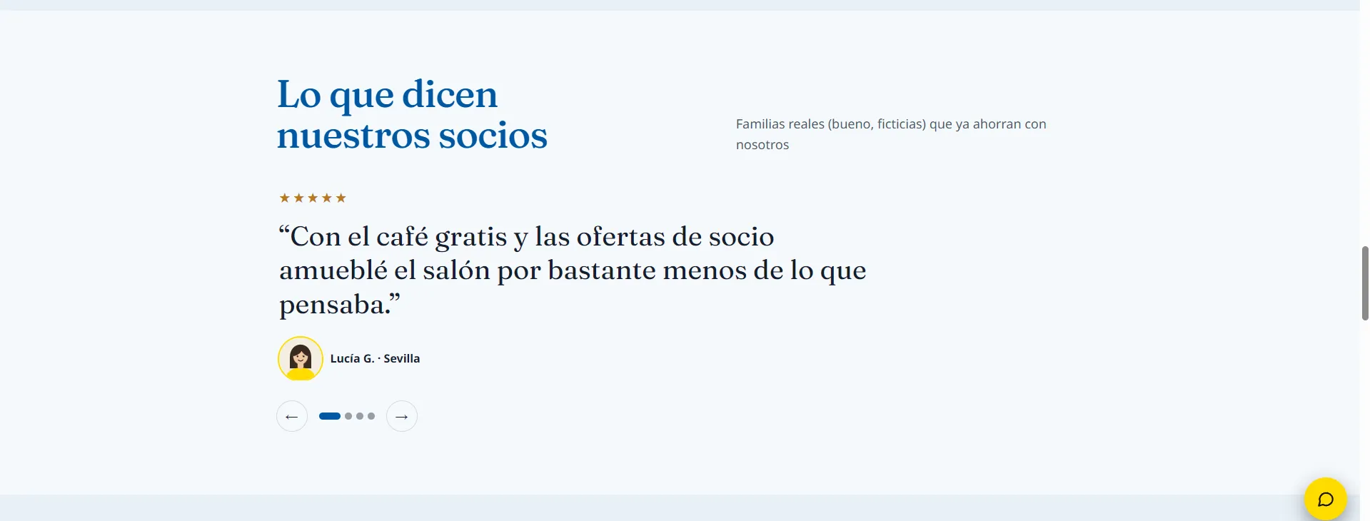 Testimonios de la landing de la tarjeta de socio