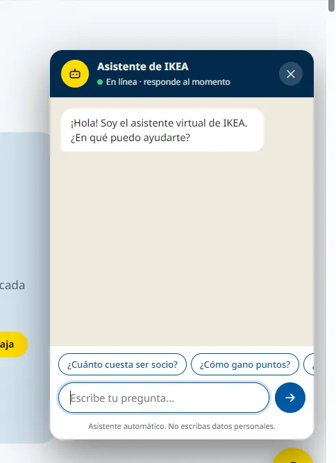Chat de asistente de la landing